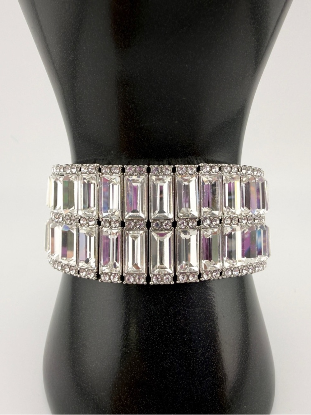 Multi-Row Baguette Rhinestone Crystal Statement Stretch Bracelet